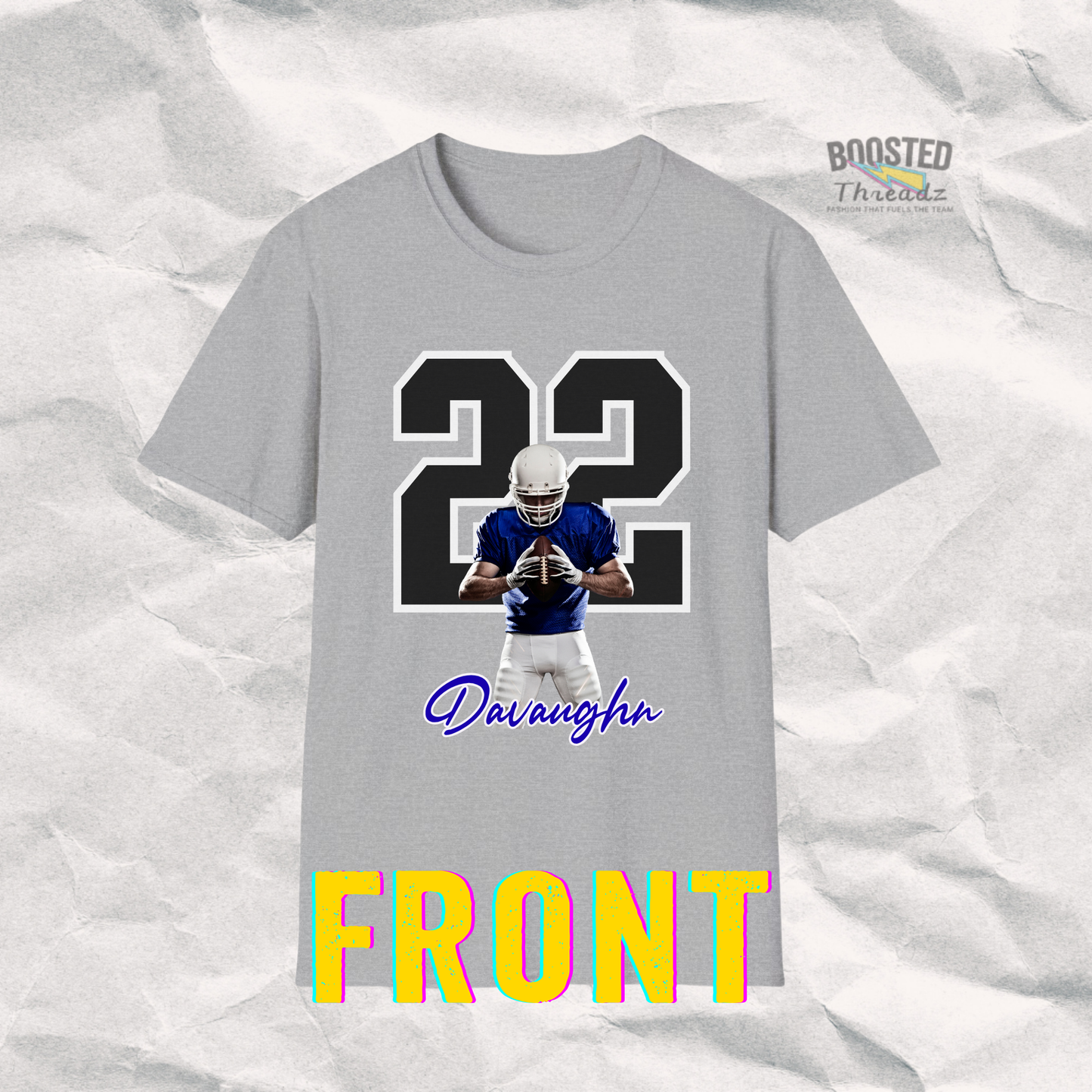 Custom Player Photo Tee – Personalized with Name, Number & Action Shot - Front & Back (C2)