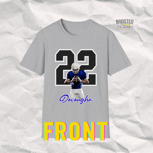 Custom Player Photo Tee – Personalized with Name, Number & Action Shot - Front & Back (C2)