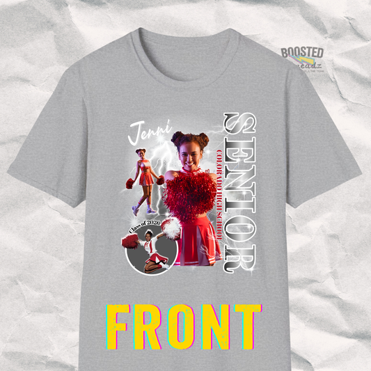 Custom Senior Class Tee – 3-Photo Design with Name, School - Silver Background (S1-s)
