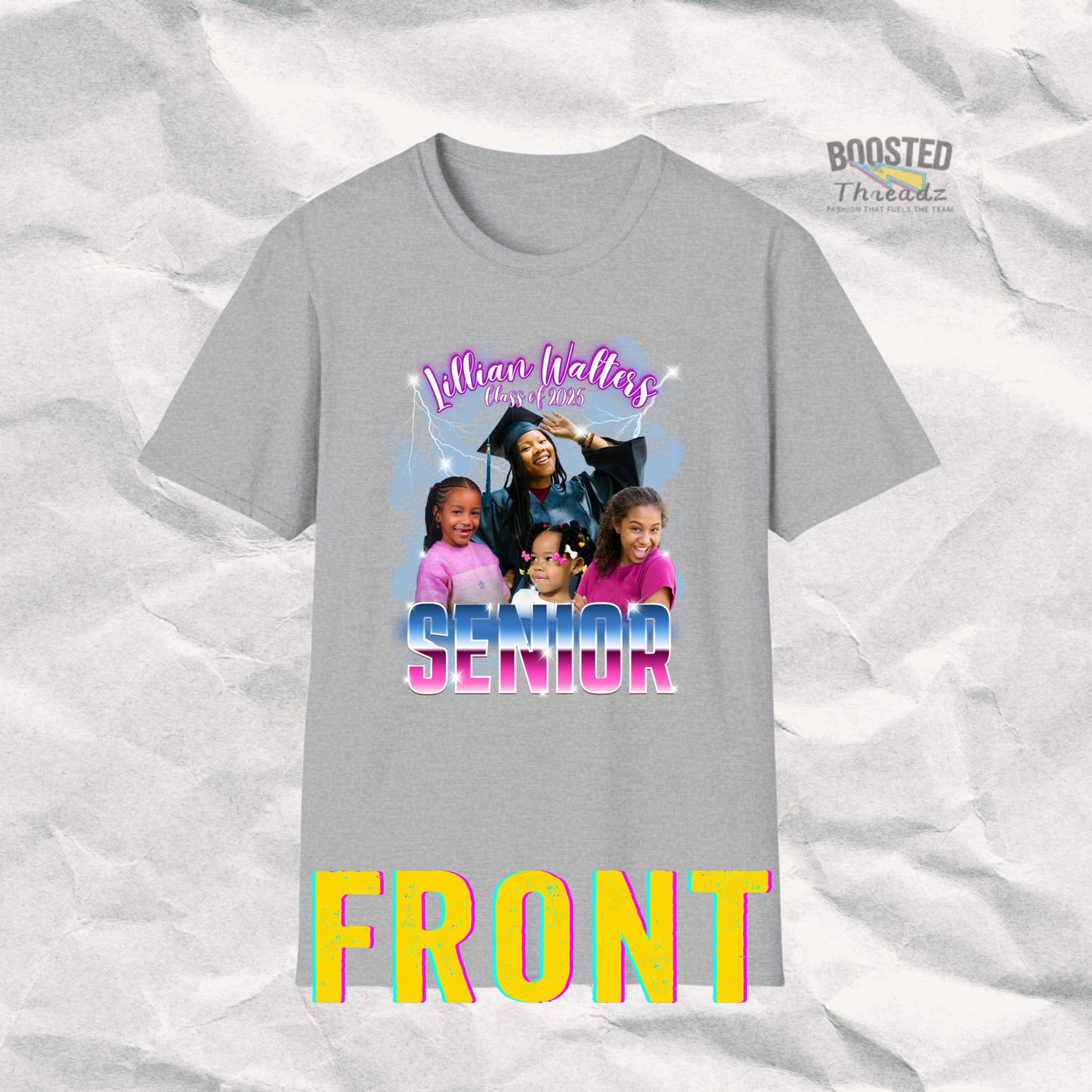 Custom Senior Photo Tee – Name & 4-Photo Design -Class of 2026 (S4)