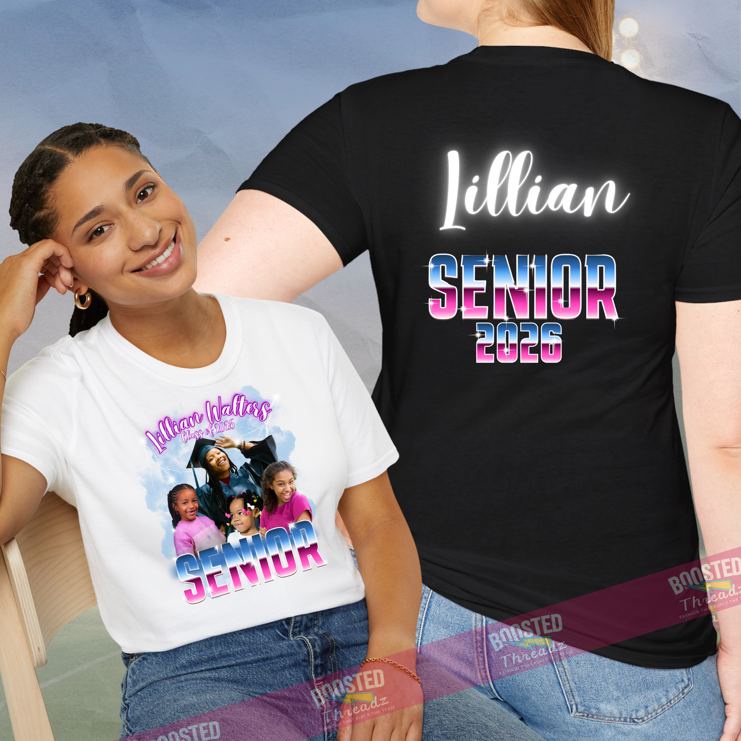 Custom Senior Photo Tee – Name & 4-Photo Design -Class of 2026 (S4)
